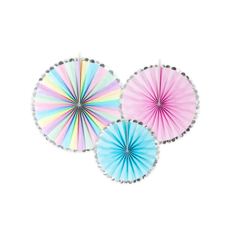 3 Rosaces d√©coratives pastel et argent√©es 30, 25 et 21 cm  
