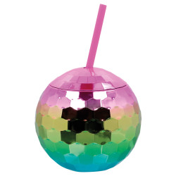 Gobelet boule disco arc en ciel 600 ml  