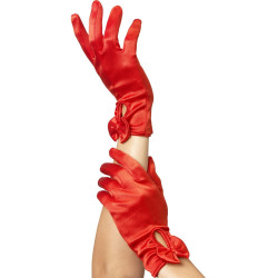 Gants courts rouges avec noeud femme  