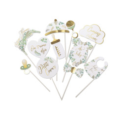 Kit photobooth 11 accessoires oh baby eucalyptus dorure et or pour baby shower  