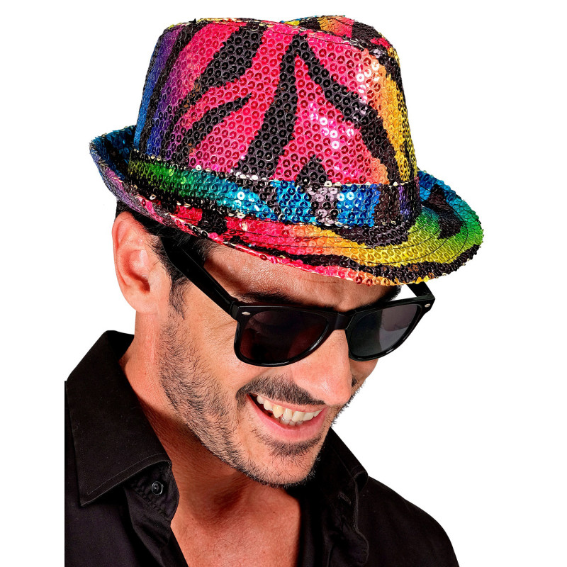Chapeau borsalino √† sequins tigr√© multicolore adulte  