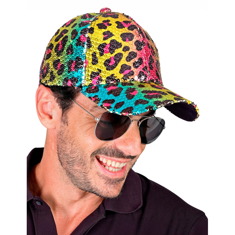 Casquette √† sequins l√©opard multicolore adulte  