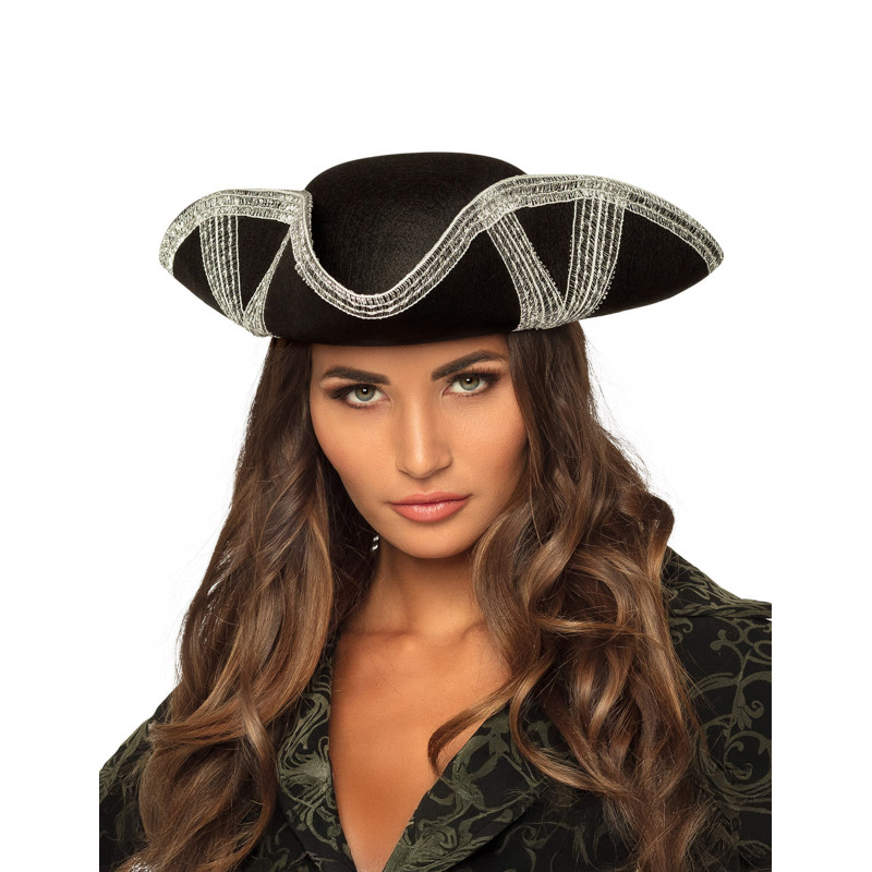 Chapeau pirate bordure argent√©e adulte  