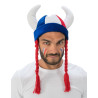 Casque gaulois cornes et tresses bleu blanc rouge  