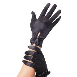 Gants courts noirs avec noeud femme  