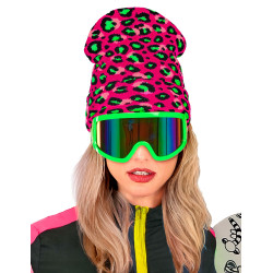 Bonnet l√©opard rose et vert fluo adulte  
