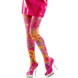 Collant style Hippie rose et multicolore  