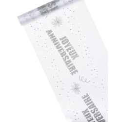 Chemin de table organza joyeux anniversaire argent paillet√© 29 cm x 5 m  