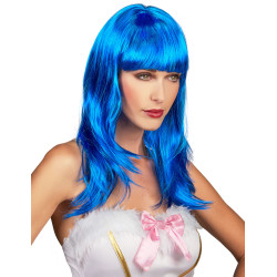 Perruque longue bleue √† frange femme  