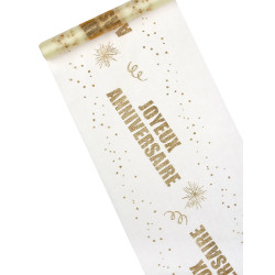 Chemin de table organza joyeux anniversaire dor√© 29 cm x 5 m paillet√©  