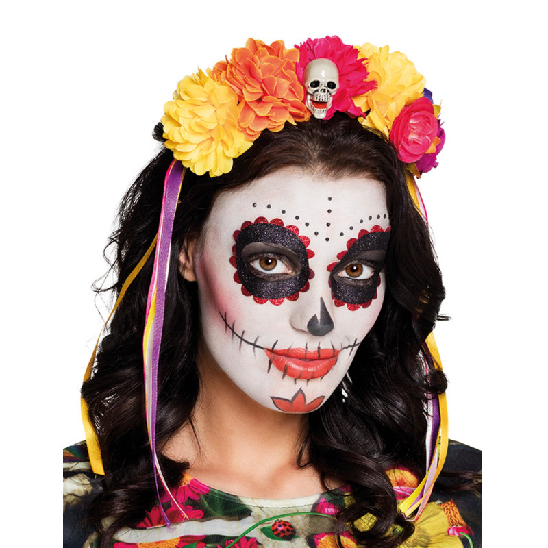 Serre-t√™te grosses fleurs adulte Dia de los muertos  