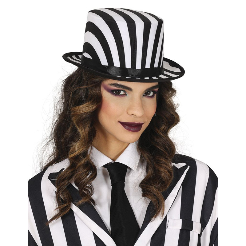 Chapeau haut de forme √† rayures noir et blanc adulte  