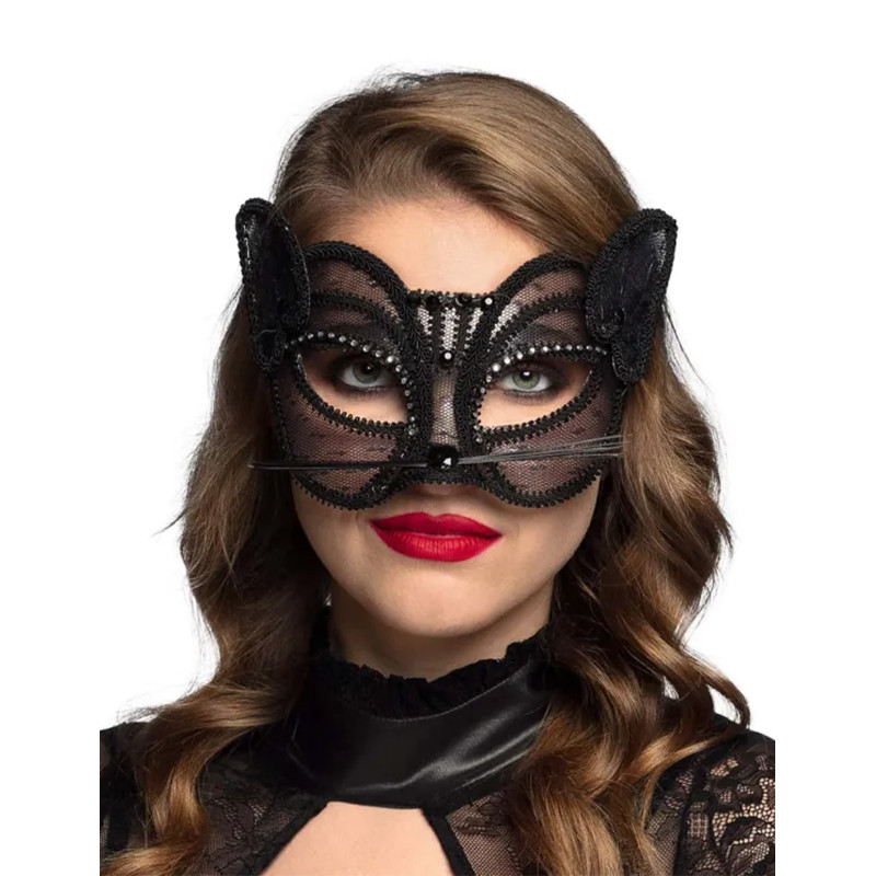 Loup chat en dentelle noire femme  