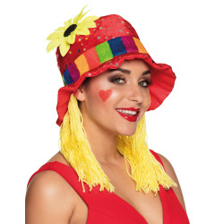 Chapeau haut de forme rouge avec tournesol  