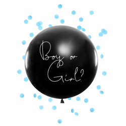 Ballon g√©ant en latex boy or girl confettis bleus 1 m baby shower  