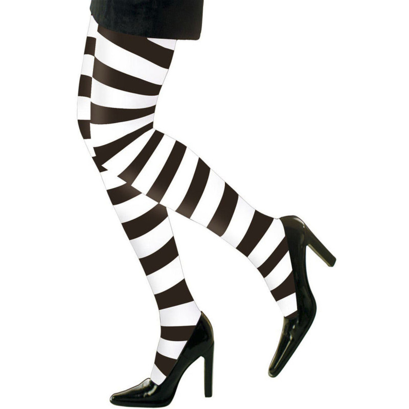 Collants ray√©s noir et blanc adulte  