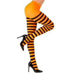 Collants ray√©s orange et noirs adulte  