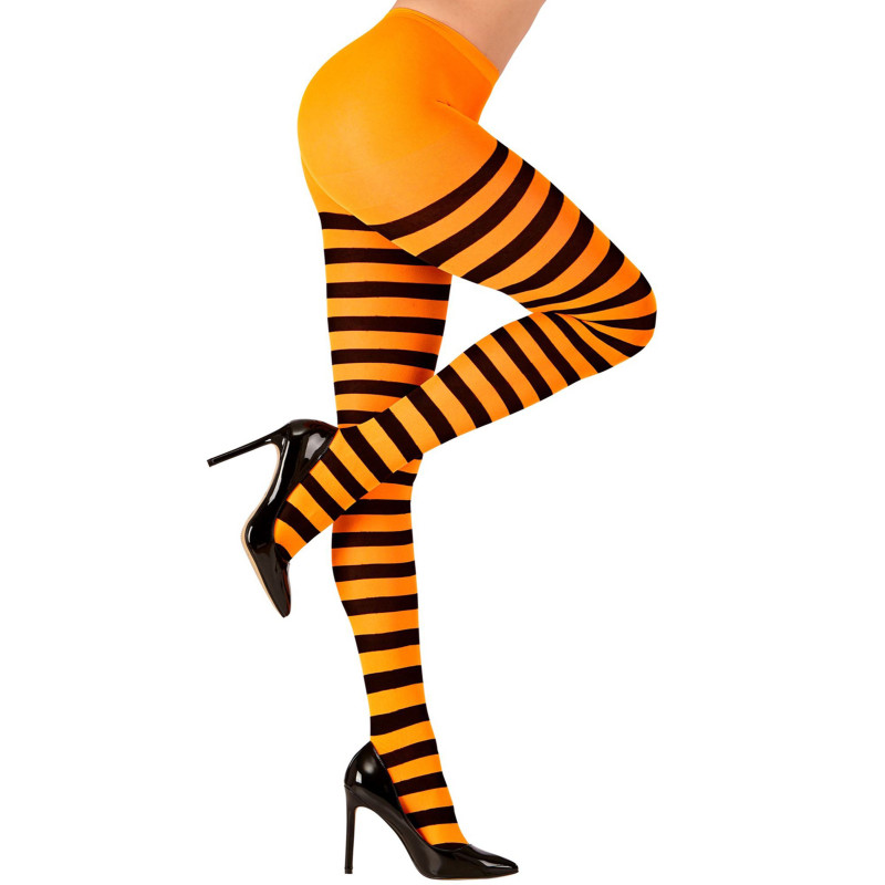 Collants ray√©s orange et noirs adulte  