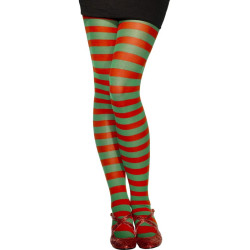 Collants ray√©s rouge et vert femme  