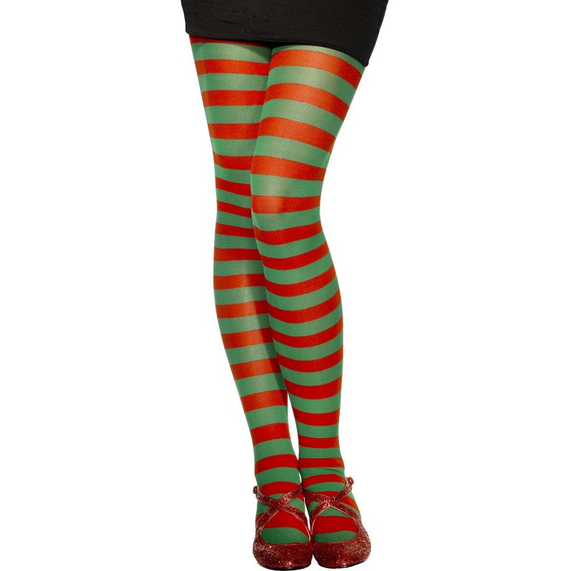 Collants ray√©s rouge et vert femme  