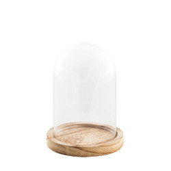 Cloche verre sur support bois 13,7cm  