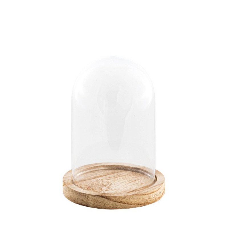 Cloche verre sur support bois 13,7cm  