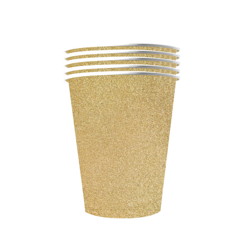 10 Gobelets am√©ricains scintillants carton recyclable or 53 cl  