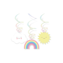 6 suspensions en spirales petit nuage couleurs pastel  