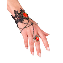 Bracelet en dentelle avec bague et pierres rouges  