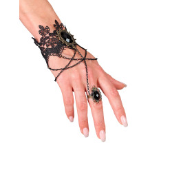 Bracelet en dentelle avec bague et pierres noires  