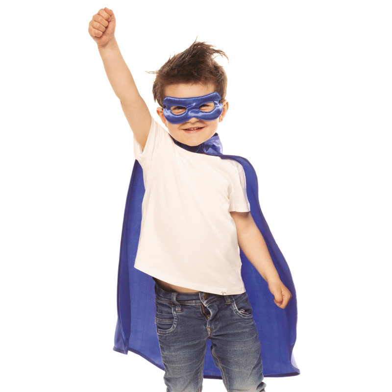 Kit cape et masque de super-h√©ros bleu enfant  