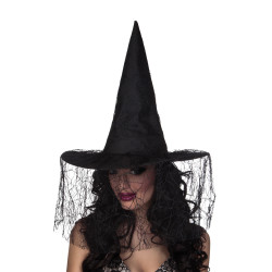 Chapeau sorci√®re noir avec voile araign√©e femme Halloween  