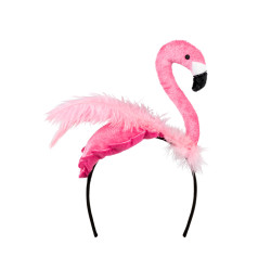 Serre-t√™te flamant rose plume rose adulte  