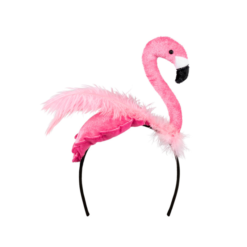 Serre-t√™te flamant rose plume rose adulte  