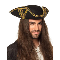 Chapeau de pirate noir √† liser√© or adulte  