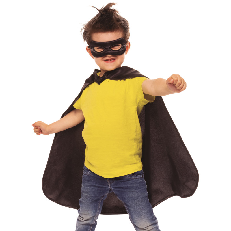 Kit cape et masque de super-h√©ros noire enfant  