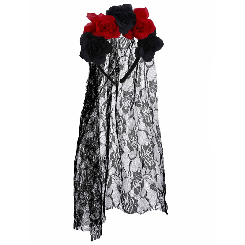 Serre-t√™te fleurs avec voile dentelle adulte  