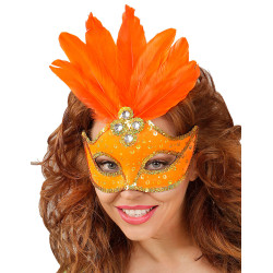 Loup orange avec plumes femme  