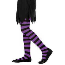Collants ray√©s violet et noir fille  