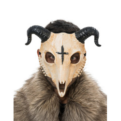 Masque squelette d√©mon √† cornes blanc adulte  