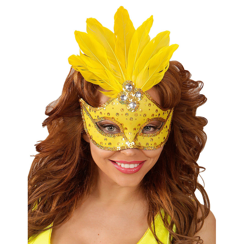Loup jaune avec plumes femme  