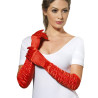 Gants mi-longs satin√©s rouges avec plis femme  