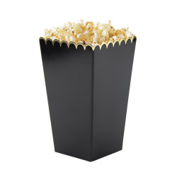 8 bo√Ætes √† pop-corn noires et or 12,5 x 7 cm festonn√©es  