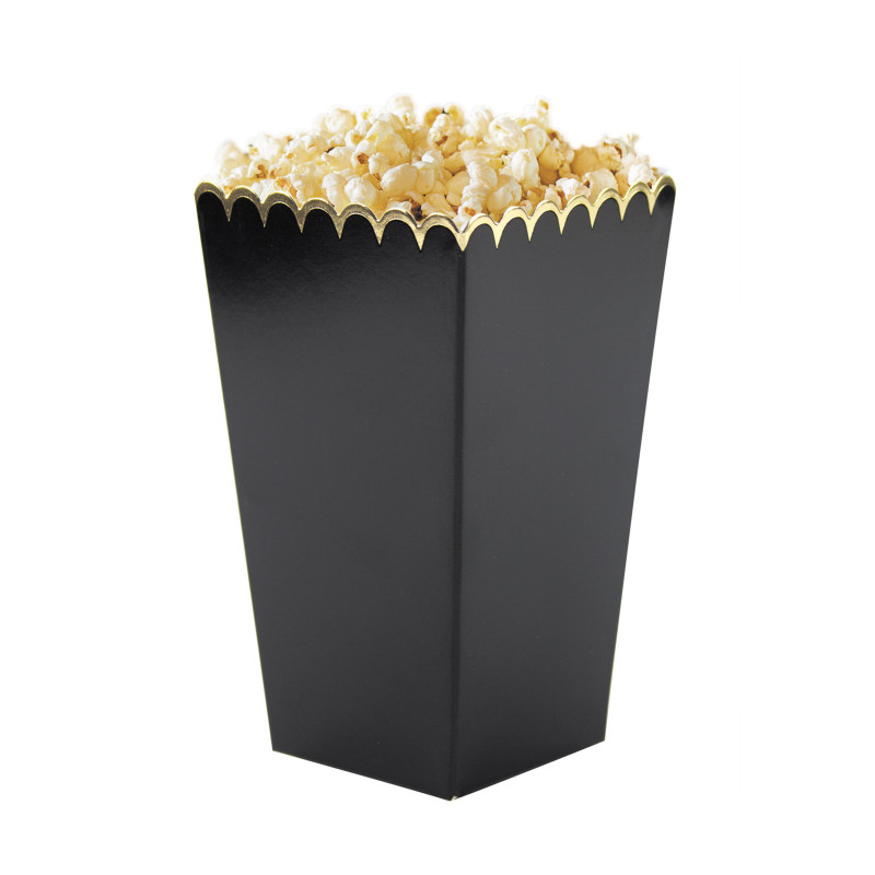 8 bo√Ætes √† pop-corn noires et or 12,5 x 7 cm festonn√©es  