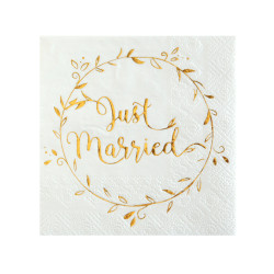20 petites serviettes en papier just married m√©tallis√©es 25 x 25 cm blanches  