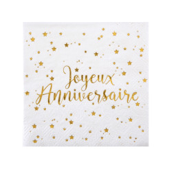 20 petites serviettes en papier joyeux anniversaire m√©tallis√© blanc et dor√© 25 x 25 cm d√©coration de table  