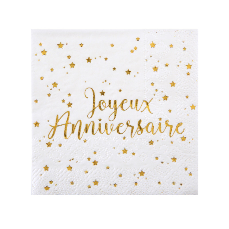 20 petites serviettes en papier joyeux anniversaire m√©tallis√© blanc et dor√© 25 x 25 cm d√©coration de table  
