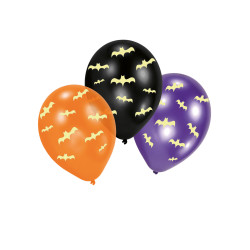 6 Ballons en latex chauve-souris phosphorescentes 27,5 cm  