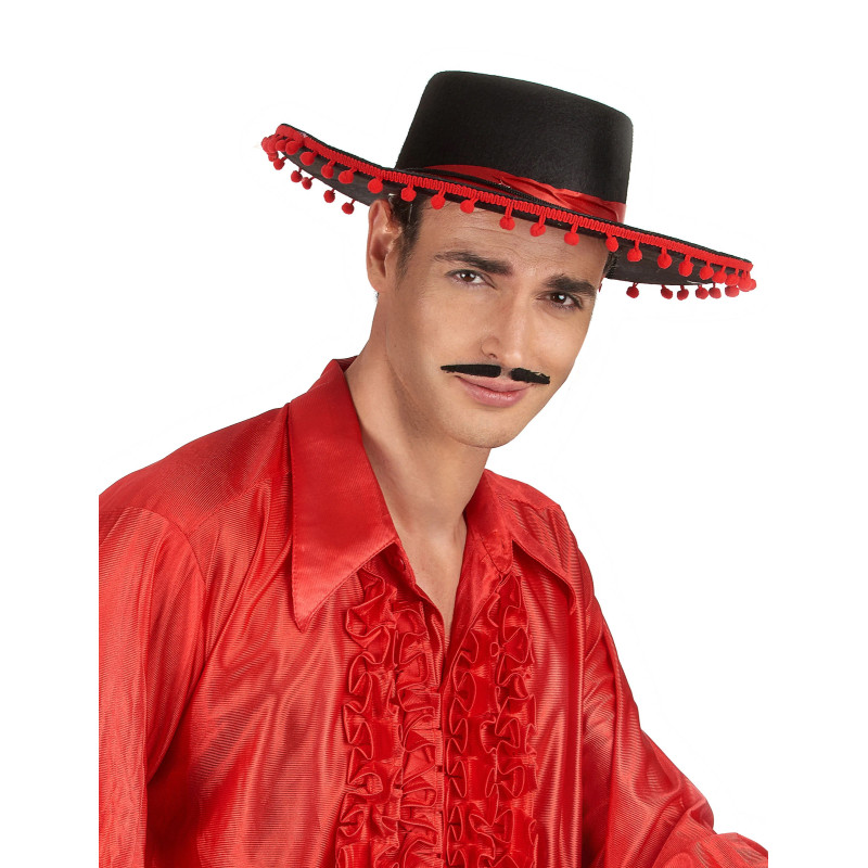 Chapeau espagnol noir et rouge  