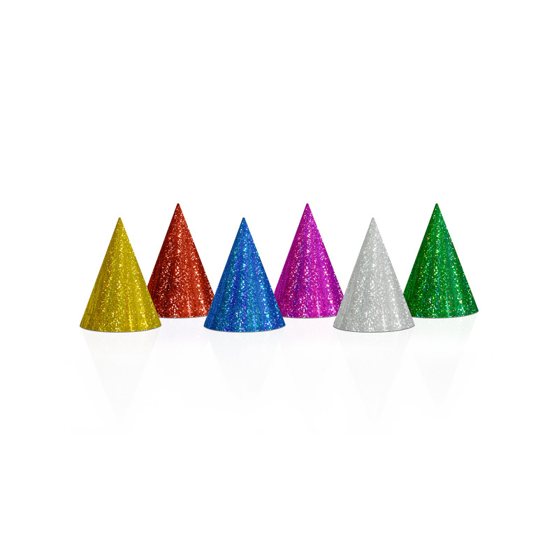 20 Chapeaux de f√™te color√©s holographiques 16 x 10 cm  